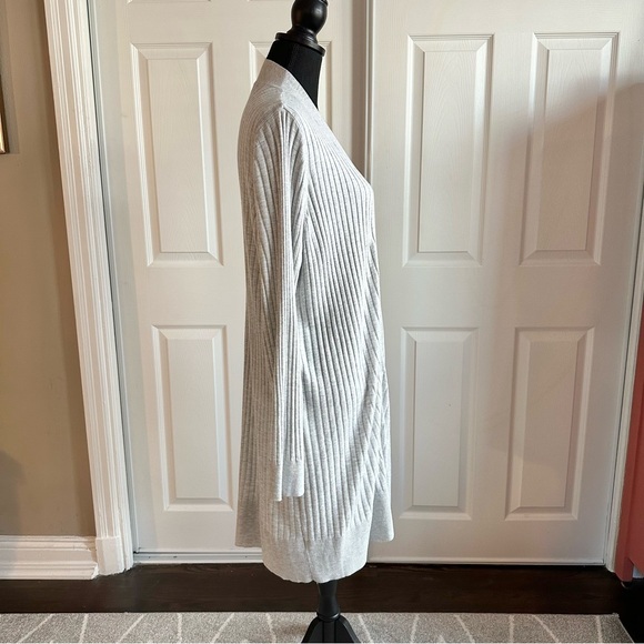 LOFT Light Gray Ribbed Duster Open Front Cardigan - Picture 3 of 6